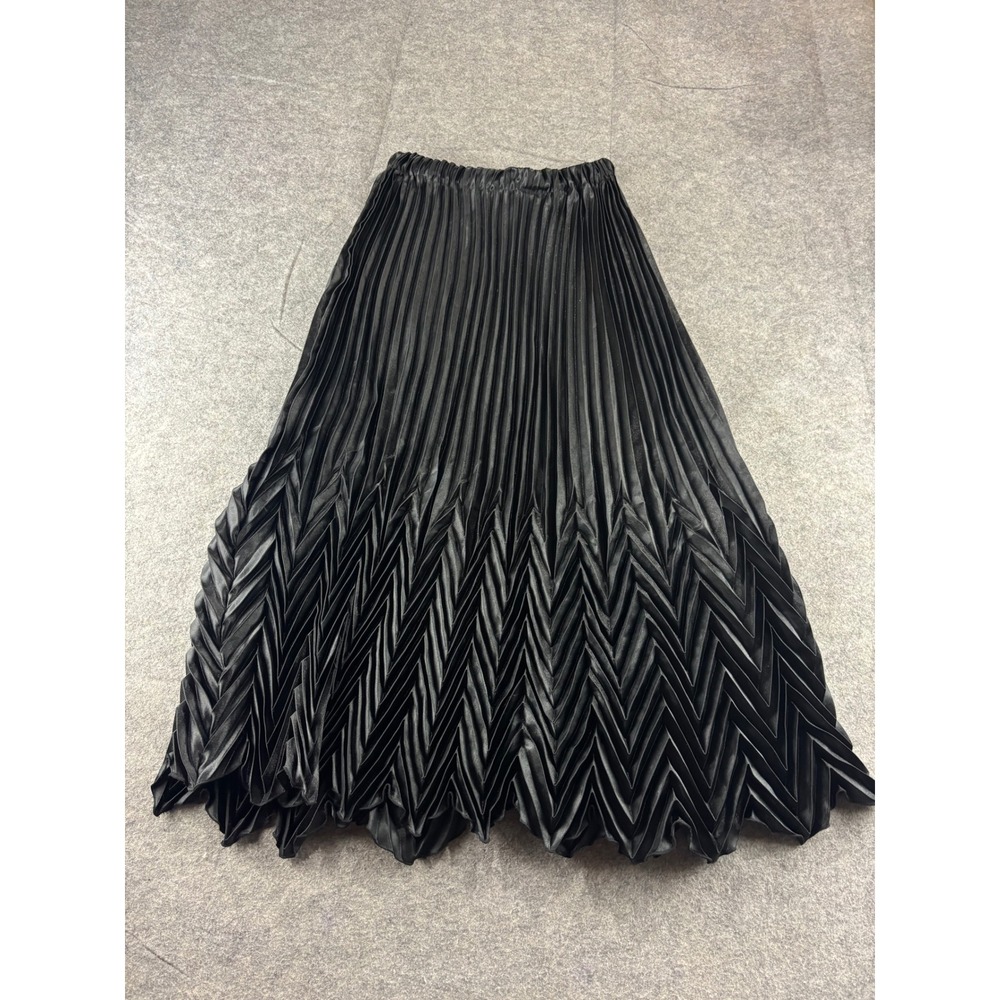 Cachet Black Pleated Maxi Skirt Chevron Texture Elastic Waist Womens Petite S